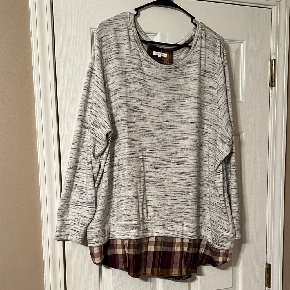 Maurices Heather Gray Sweater with Plaid Accent